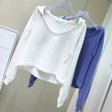 初秋薄款设计感小众连帽短款卫衣女白色长袖古着ins日系oversize商品大图