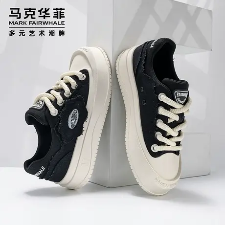马克华菲官方旗舰店品牌帆布鞋男春季开口笑大头一脚蹬鞋厚底板鞋商品大图