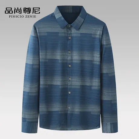 爸爸衬衫长袖薄款时尚花纹宽松休闲舒适有型中老年男士衬衣春秋款商品大图