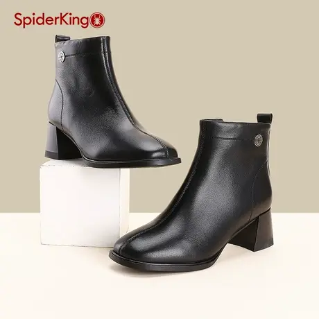 蜘蛛王女鞋2024秋冬英伦风真皮百搭瘦瘦靴法式粗跟黑色时装靴单靴商品大图