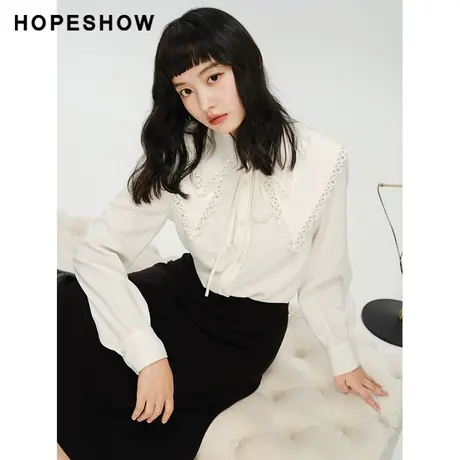 红袖冬季2022新款女装 单排扣花边双层领衬衫89122450305商品大图