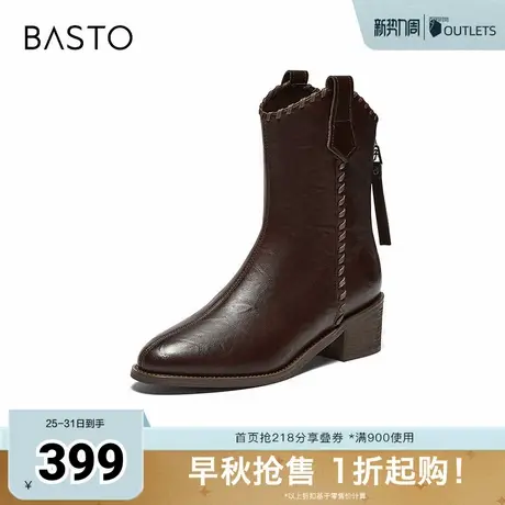 百思图2025冬季新款商场同款时装靴时尚潮流粗跟女中靴F3013DZ5图片