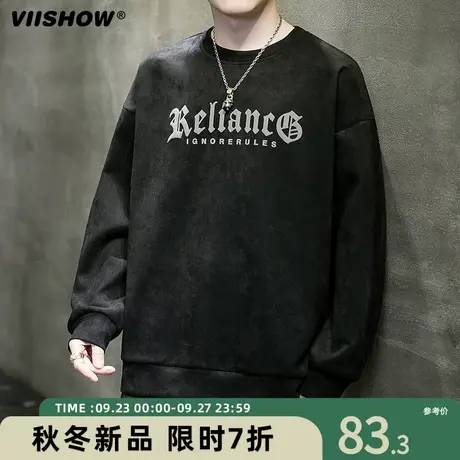 VIISHOW秋季麂皮oversize卫衣男上衣服春秋美式复古宽松重磅潮牌商品大图