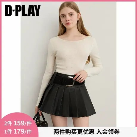 DPALY2025年秋季新款白色针织衫女含羊毛闪钻设计修身打底衫上衣图片