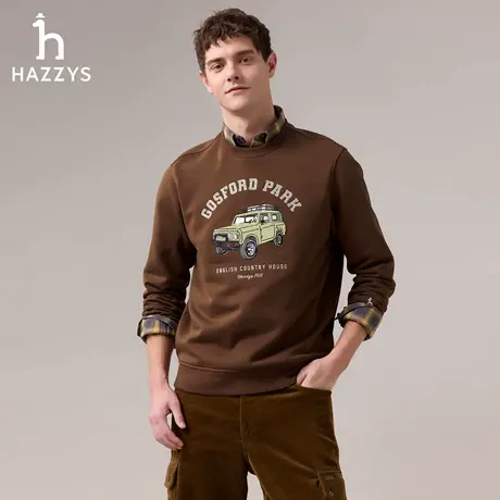 【商场同款】HAZZYS哈吉斯2025秋季新品男装圆领休闲卫衣长袖上衣图片