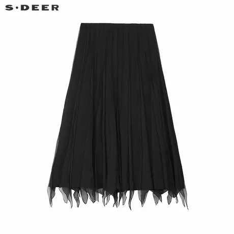 【商场同款】sdeer圣迪奥女复古高腰雪纺拼接不规则长裙S25181104图片