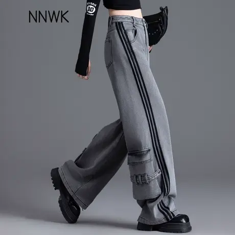美式工装牛仔裤女2025新款酷飒拽姐痞帅风黑色裤子秋季直筒阔腿裤商品大图