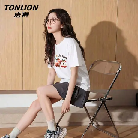 唐狮官方印花短袖t恤女2026新款夏季纯棉半袖打底衫小个子上衣VC商品大图