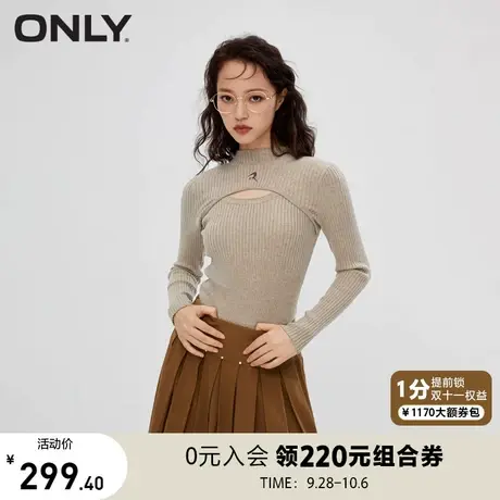 【买4免1】ONLY奥莱秋季新款百搭修身小高领假两件长袖针织衫女商品大图