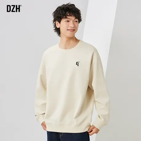 男士杏色美式重磅卫衣男秋季潮牌圆领长袖上衣宽松男装2023年新款商品大图