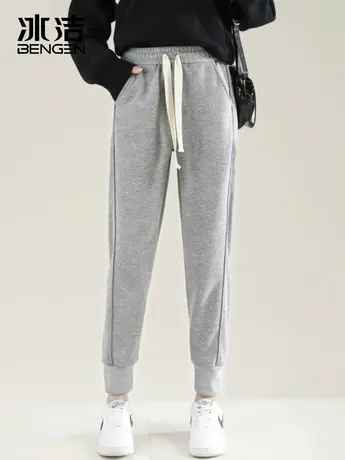 冰洁秋季运动裤女冬款加绒情侣高腰显瘦束脚小个子休闲卫裤男DSZ商品大图