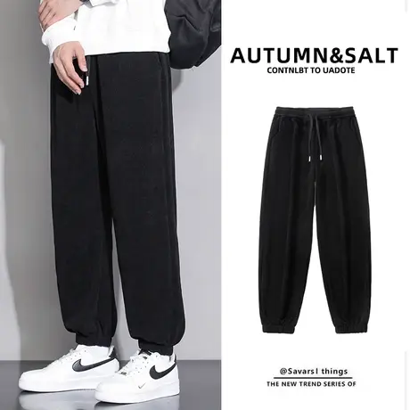 运动休闲裤子男生秋冬季加绒2023新款束脚裤宽松潮春秋款男士卫裤商品大图