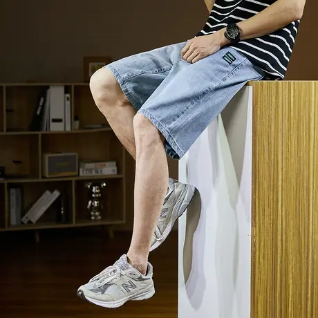 唐狮23春夏季新款牛仔短裤男宽松阔腿显瘦薄款潮流百搭五分裤子男商品大图