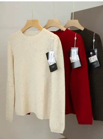 享永子【100%美丽奴羊毛】点子纱无缝一线成衣羊毛衫套头秋季外套商品大图