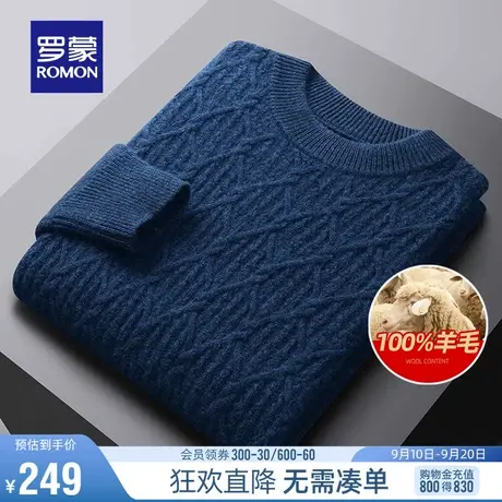 【纯羊毛】罗蒙男士厚款圆领针织衫2023秋冬新款时尚简约提花毛衣图片