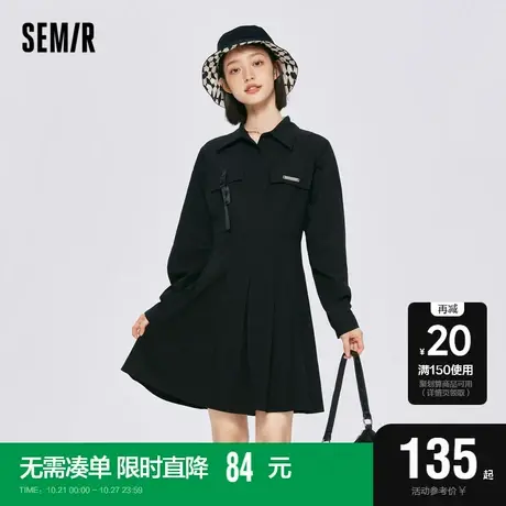 森马连衣裙女工装风衬衫领裙子2022秋季新款甜酷风显瘦小黑裙潮图片