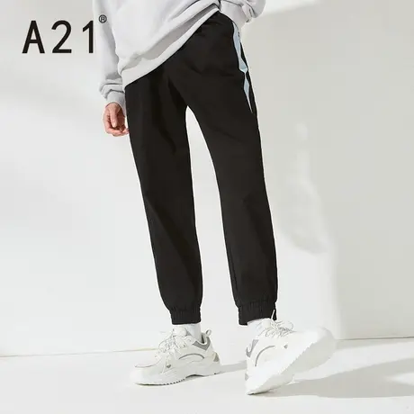 A21秋季新款男装束脚九分裤潮牌运动休闲裤男士纯棉裤子黑色商品大图