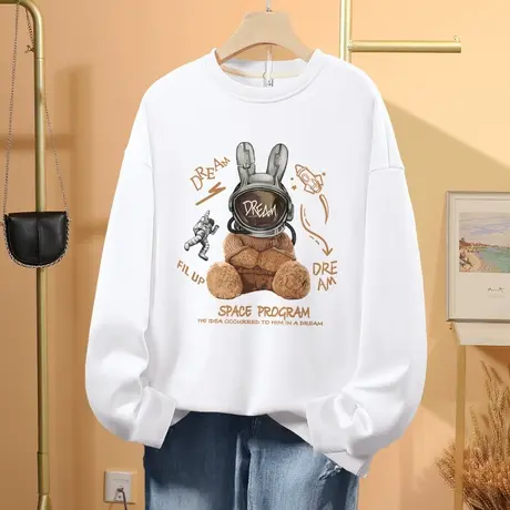 真维斯LIFE白色卫衣女2023年春季薄款兔子印花设计感小众上衣外套图片