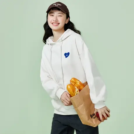 真维斯Z+女装 宽松慵懒风设计感刺绣甜美连帽套头卫衣少女上衣图片