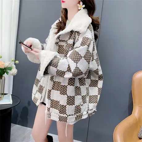 设计感加绒加厚棉衣外套女冬季2023年新款宽松休闲时尚羊羔毛上衣商品大图