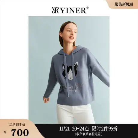 [赫本猫联名]YINER音儿专选女装冬季印花针织衫卫衣商品大图