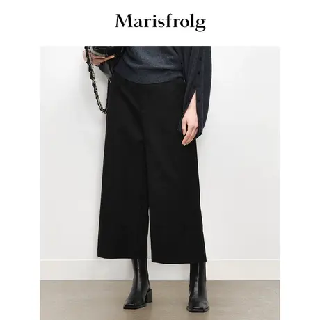 【意大利进口面料】玛丝菲尔秋季新款黑色纯棉直筒九分裤商品大图