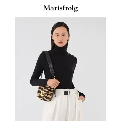 【商场同款】玛丝菲尔秋季新款黑色高领弹力修身针织打底衫商品大图