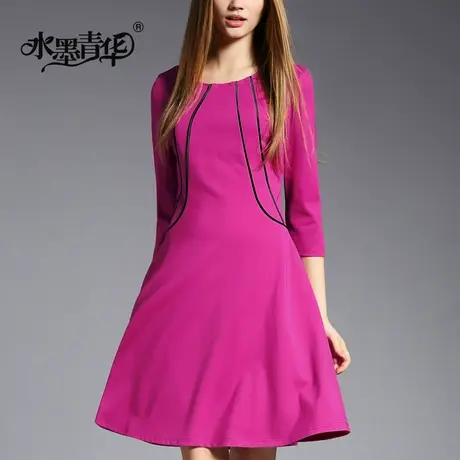 【1件7.9折】新款时尚优雅弹力针织七分袖显瘦简约修身连衣裙商品大图