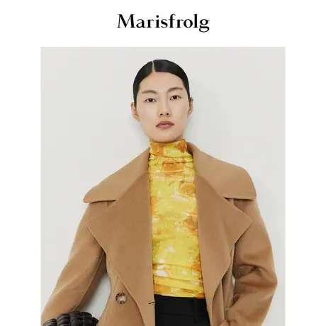 【弹力长袖T恤】玛丝菲尔冬季新款黄色小高领修身打底T恤图片