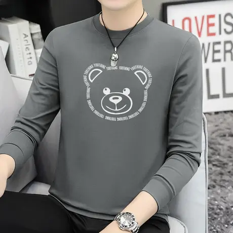 重磅纯棉长袖t恤男秋季2023新款宽松内搭打底衫小熊体恤全棉秋衣商品大图