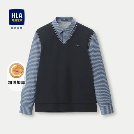 【加绒加厚】HLA/海澜之家假两件针织衫23秋冬新包芯纱刺绣毛衣男图片