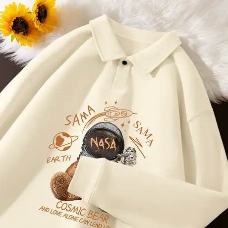 奶系polo领卫衣女2023年秋季新款小熊宽松薄款长袖学生小个子上衣商品大图