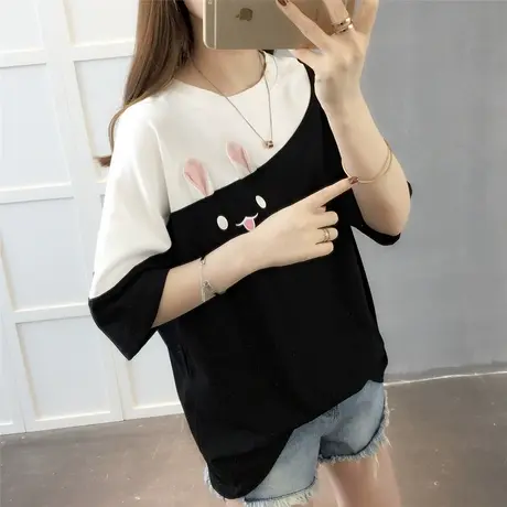 纯棉短袖T恤女装宽松2024年新款春季洋气中长款设计感打底衫爆款图片