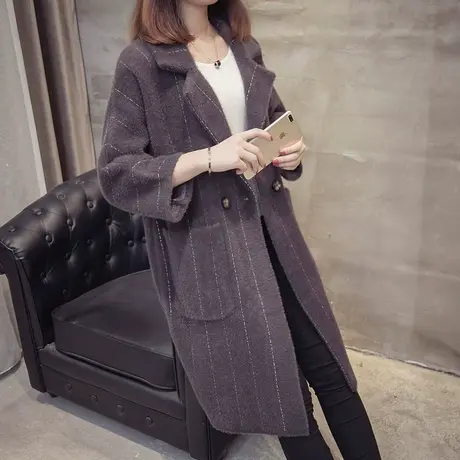 仿水貂绒外套女中长款秋冬季新款潮韩版宽松针织开衫大衣毛衣商品大图