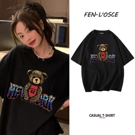 美式复古趣味字母印花短袖T恤女情侣装潮牌宽松休闲街头上衣ins潮商品大图