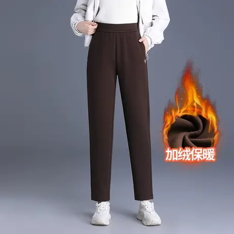 松紧腰加绒加厚直筒裤女2023秋冬新款中年妈妈显瘦遮肉百搭长裤子商品大图