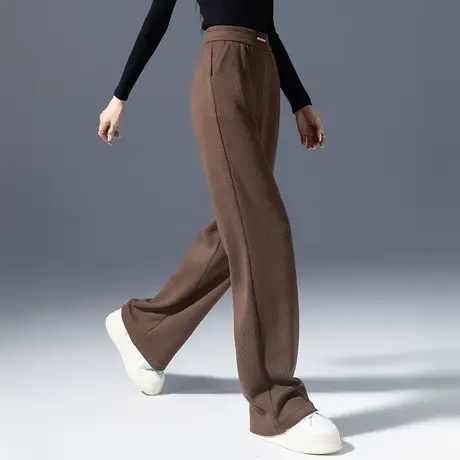 高腰窄版阔腿裤女2023新款秋季垂感裤子休闲宽松针织直筒裤拖地裤图片