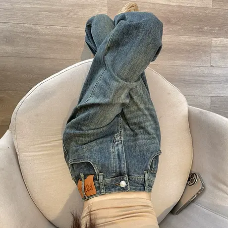 复古阔腿牛仔裤女春秋2024年新款窄版高腰宽松显瘦垂感拖地直筒裤商品大图