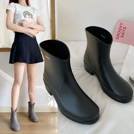 加绒雨鞋女时尚款外穿水鞋防水时尚胶鞋出口防滑中筒雨靴下雨穿的商品大图