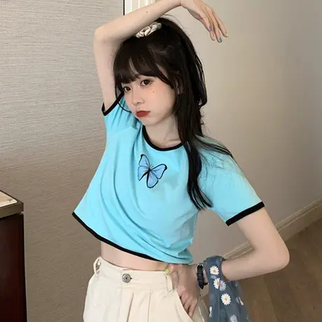 纯棉短袖t恤女夏季宽松韩版ins原宿bf慵懒风百搭短款露脐上衣服潮图片