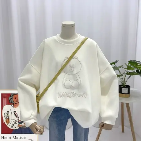 卫衣女春秋薄款2021新款韩版ins潮刺绣小熊宽松大码百搭无帽外套商品大图