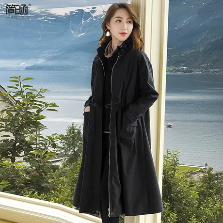 简涵胖mm春季外套贵夫人大码女胖妹妹风衣中长款图片