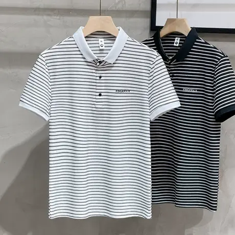 丝光珠地棉夏季男士条纹刺绣POLO衫商务休闲翻领保罗短袖T恤男装图片