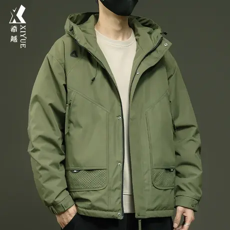 希越多口袋男士棉衣宽松大码加厚加棉外套秋冬户外防风连帽冲锋衣商品大图