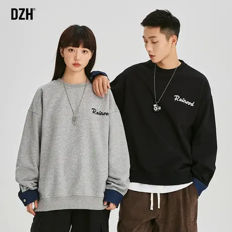 情侣重磅卫衣男春秋季潮牌圆领秋季情侣装2023新款长袖上衣打底衫商品大图