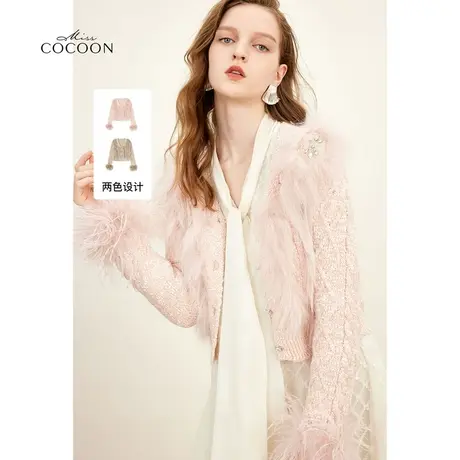 missCOCOON貉子毛编织皮草外套女2023冬装新款复古小香风短款上衣商品大图