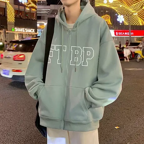 加厚加绒开衫卫衣外套男春秋季2024新款潮牌美式连帽宽松拉链衣服商品大图