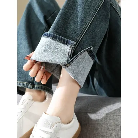 时尚气质牛仔裤2023年冬季新款女百搭高腰加复古蓝显瘦直筒长裤图片