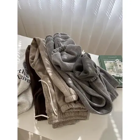 加绒加厚束脚阔腿卫裤女冬季高腰宽松韩版运动休闲哈伦裤bf原宿风商品大图