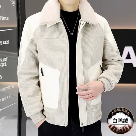 高端毛呢加厚黑金羽绒服男士潮牌冬季白鸭绒保暖时尚可卸毛领外套图片